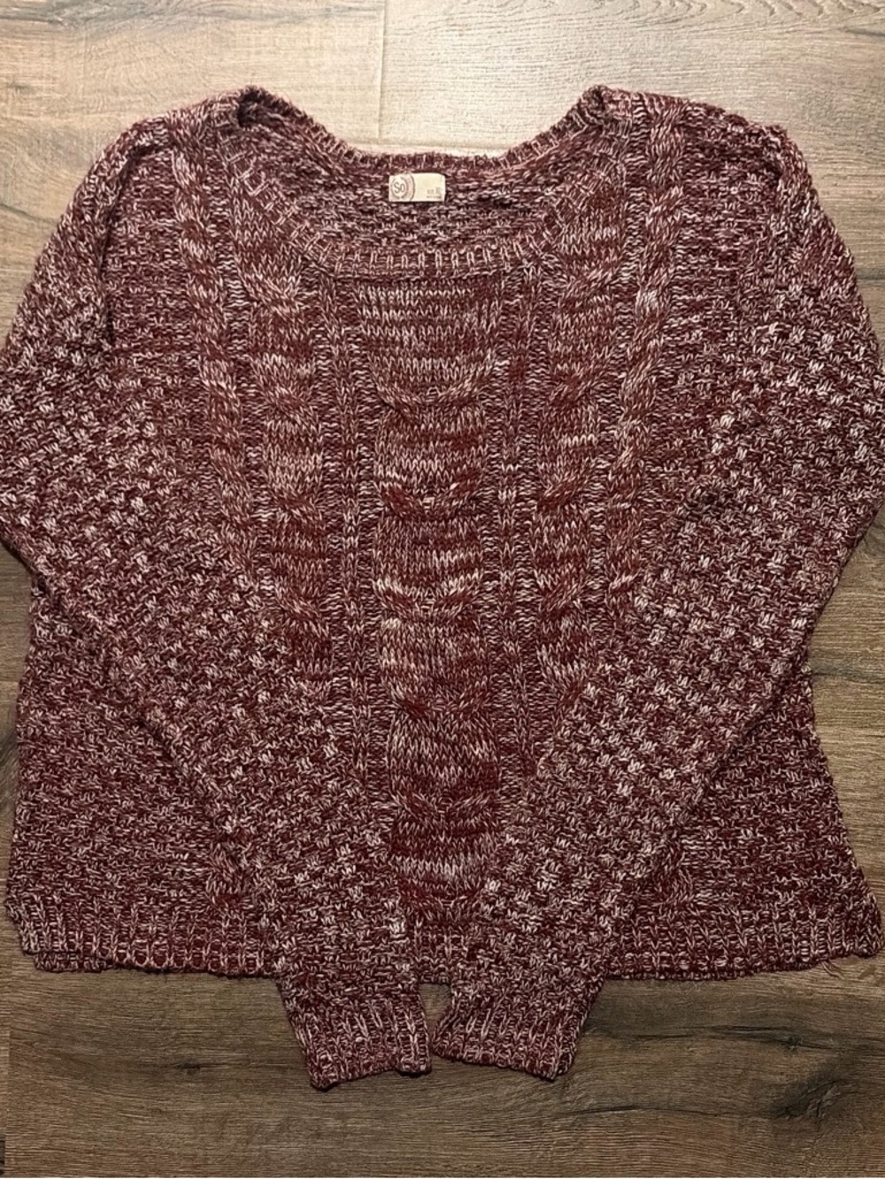 SO Marled Burgundy Chunky Cable Knit Sweater XL